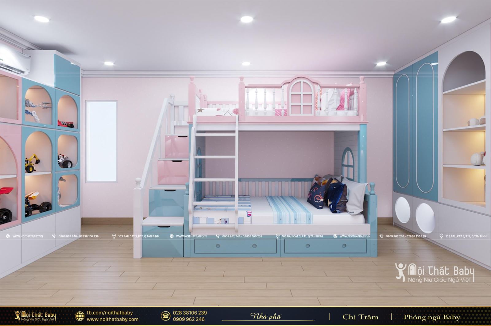 Mẫu giường tầng đẹp dành cho bé trai và bé gái 